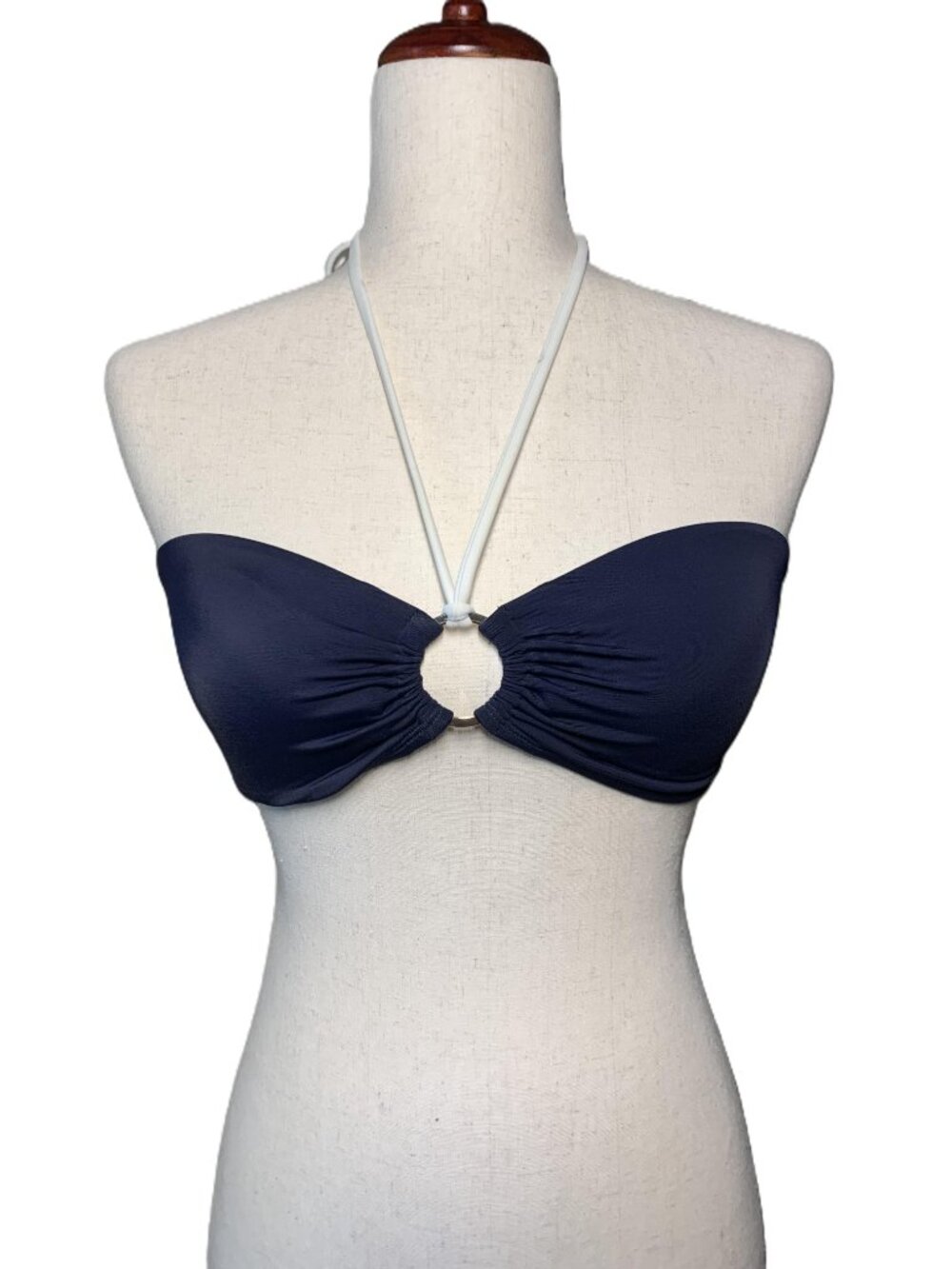 Boden Lido Bandeau Convertable Bikini Top Navy w. White Ring Detail, US 6 UK 10